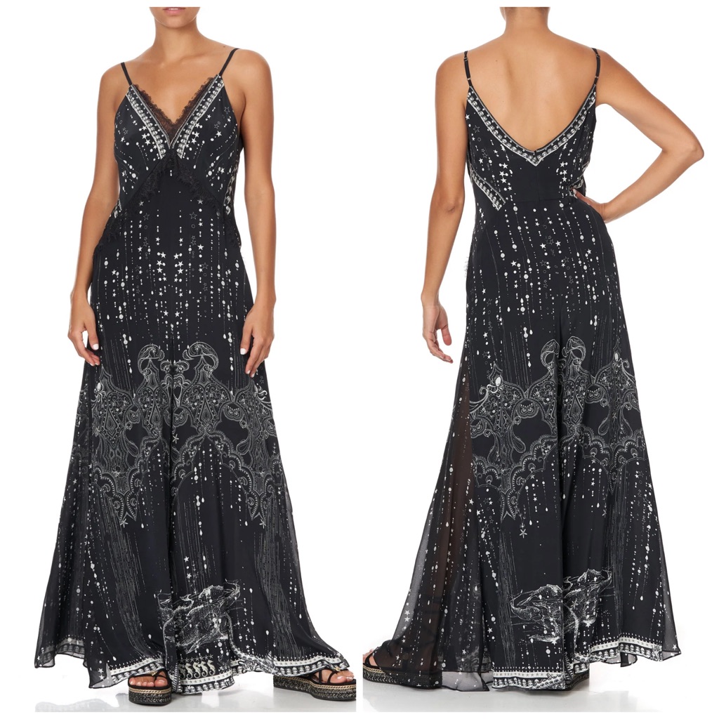 Camilla *Midnight Pearl* Black White Paisley Star Print Strappy Lace Jumpsuit S